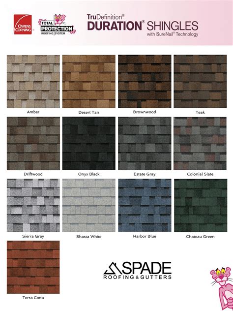 roof shingle color chart